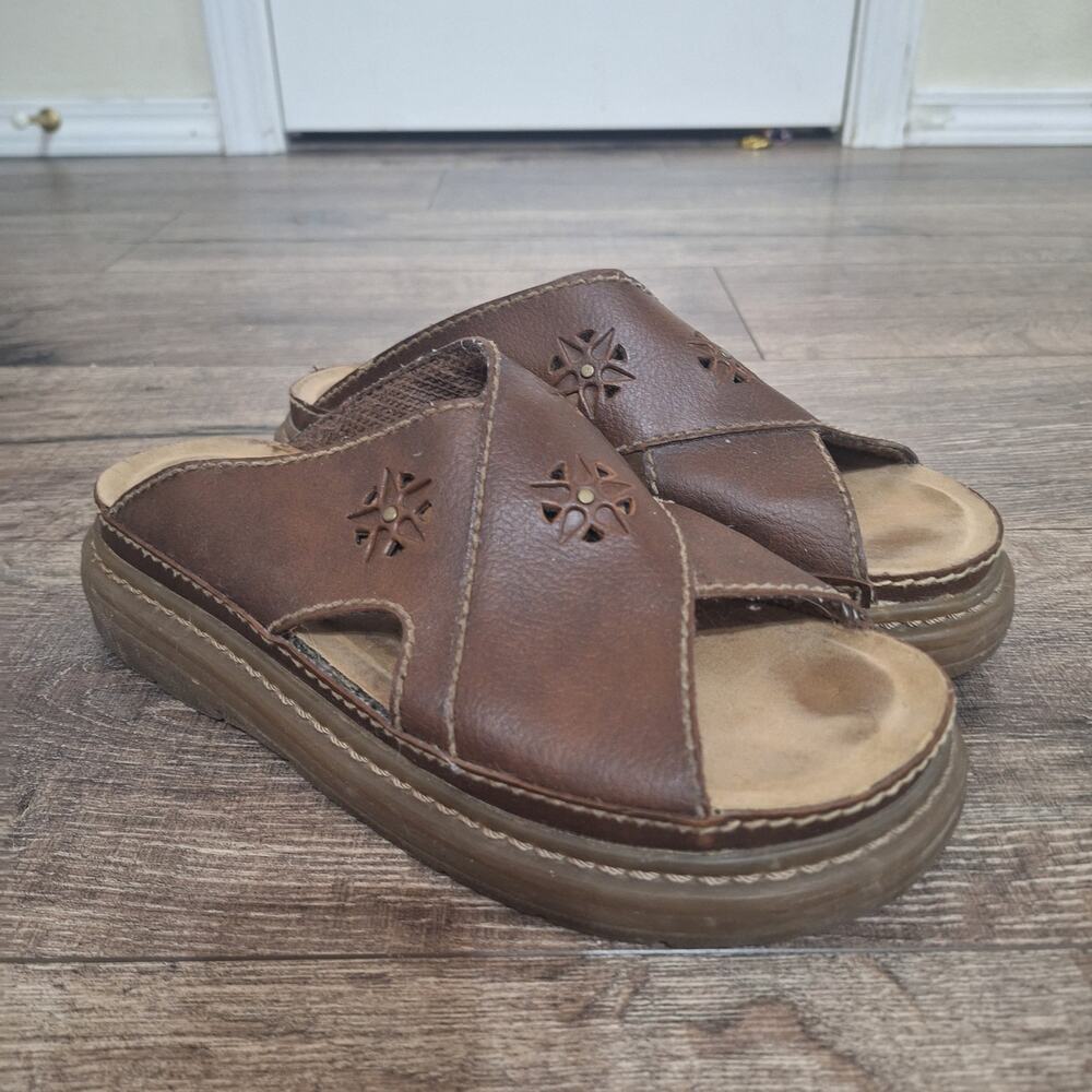 Faded Glory Brown Leather Slip-On Platform Sandals